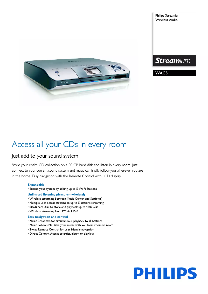 Page 1 de la notice Brochure Philips WAC5