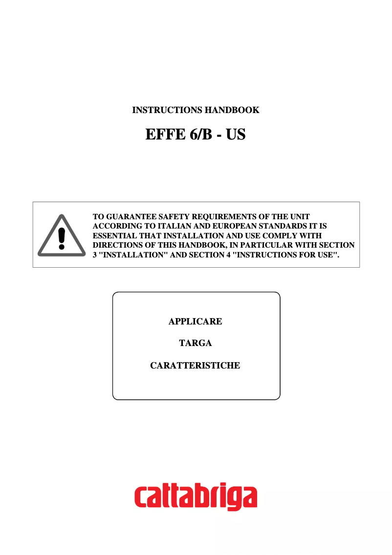 Page 1 de la notice Manuel utilisateur Cattabriga EFFE 6-B
