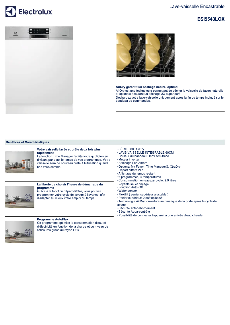Page 1 de la notice Fiche technique Electrolux ESI5543LOX