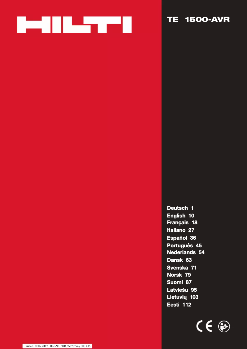 Page n°1 - Manuel utilisateur Hilti TE 1500-AVR