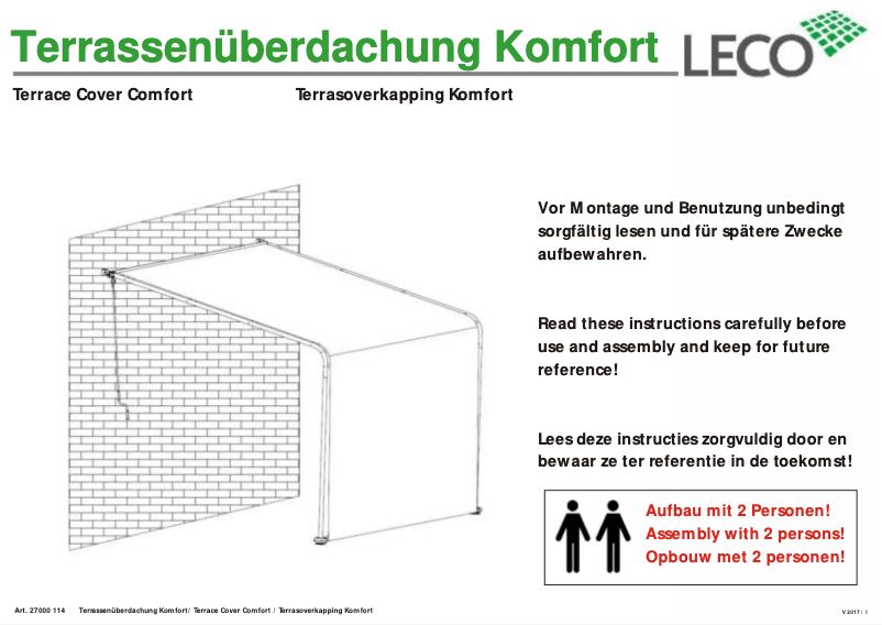 Image de la première page du manuel de l'appareil Terrace Cover Comfort