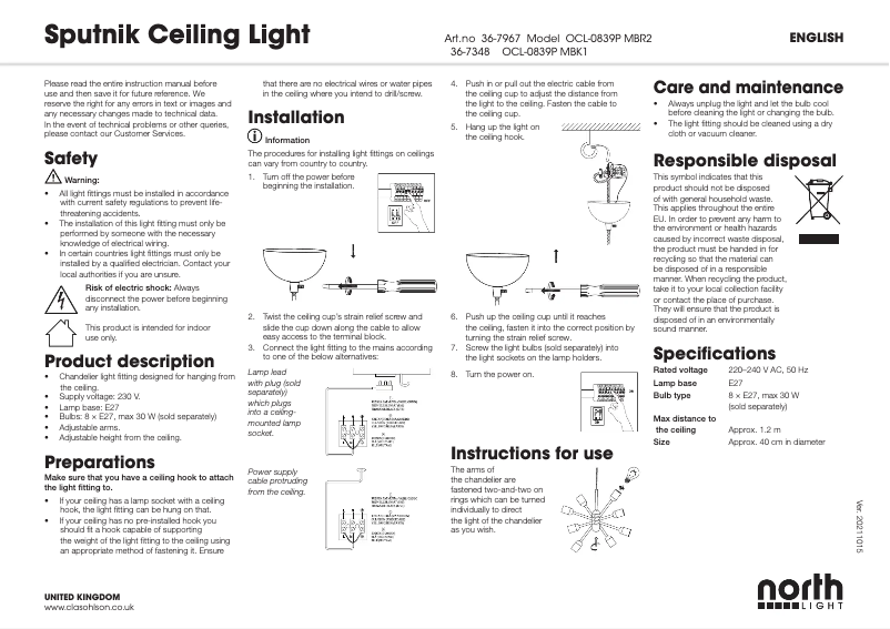 Page n°1 - Manuel utilisateur North Light Sputnik 36-7348