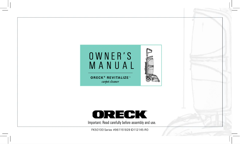 Page 1 de la notice Manuel utilisateur Oreck Revitalize FK50100PC