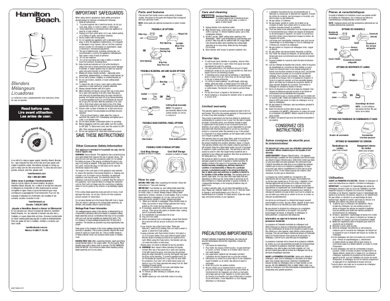 Page 1 de la notice Manuel utilisateur Hamilton Beach 50161NC