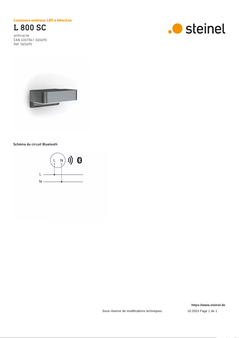Page 1 de la notice Schéma de câblage Steinel L 800 SC
