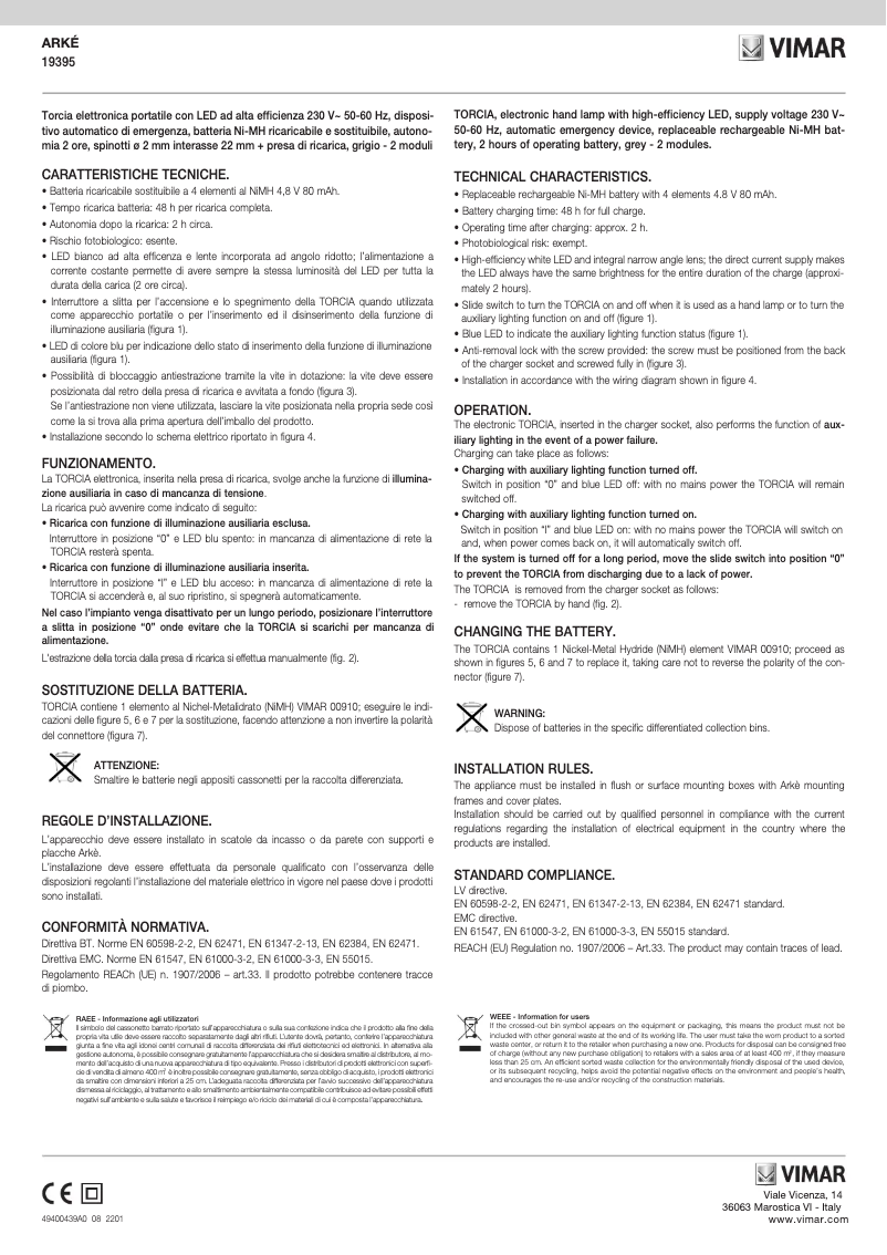 Page n°1 - Manuel utilisateur Vimar 19395.B