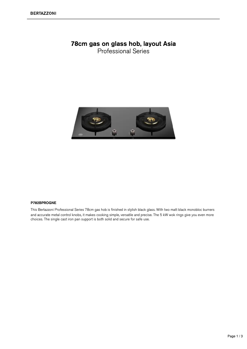 Page 1 de la notice Fiche technique Bertazzoni P782BPROGNE