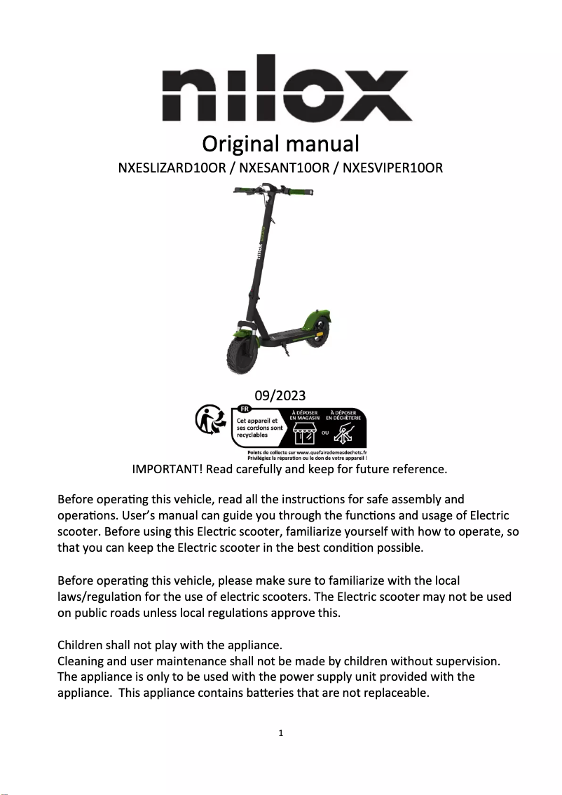 Image de la première page du manuel de l'appareil NXESVIPER10OR