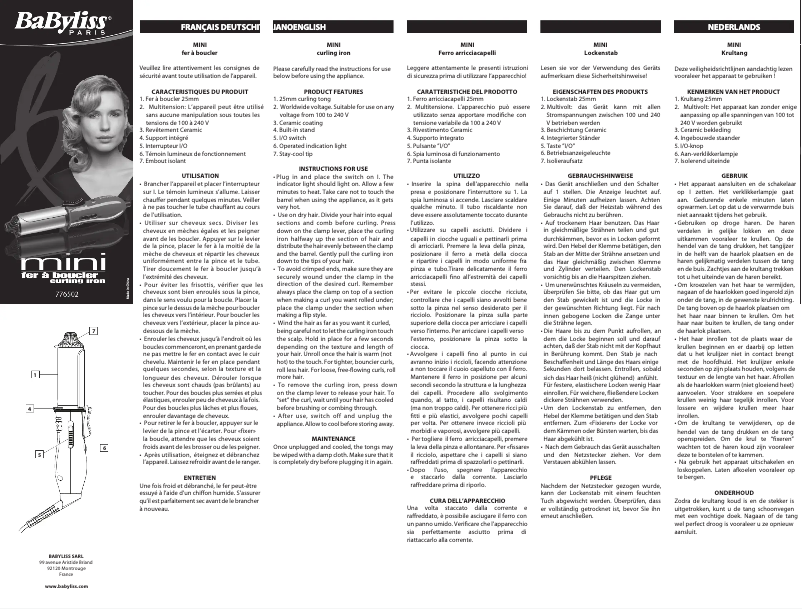 Page n°1 - Manuel utilisateur BaByliss Mini 776502