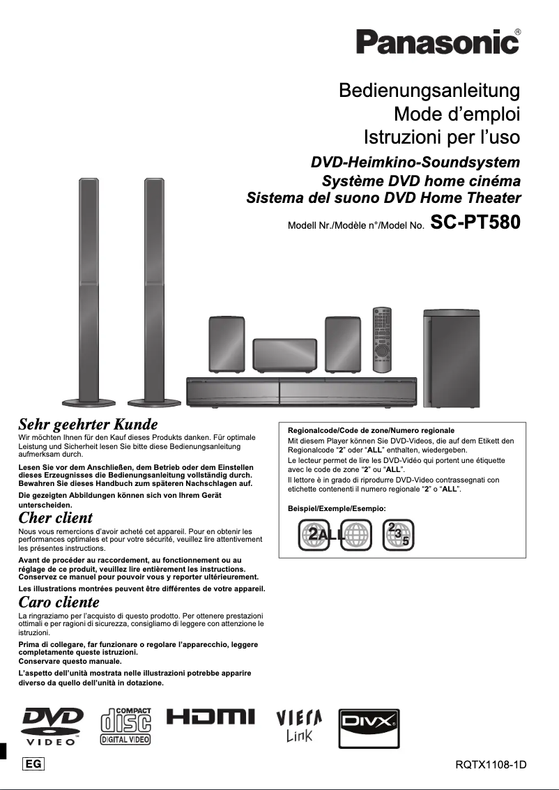 Page 1 de la notice Manuel utilisateur Panasonic SC-PT580