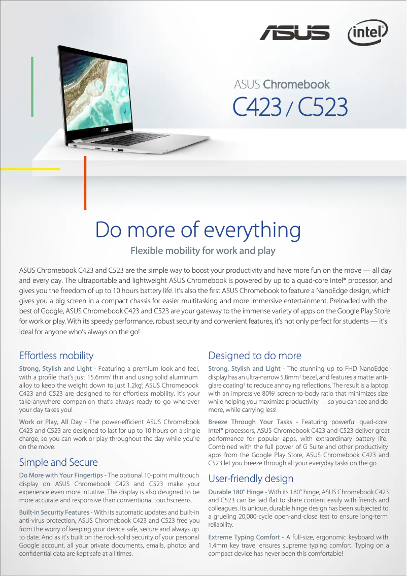 Page 1 de la notice Fiche technique Asus Chromebook C523