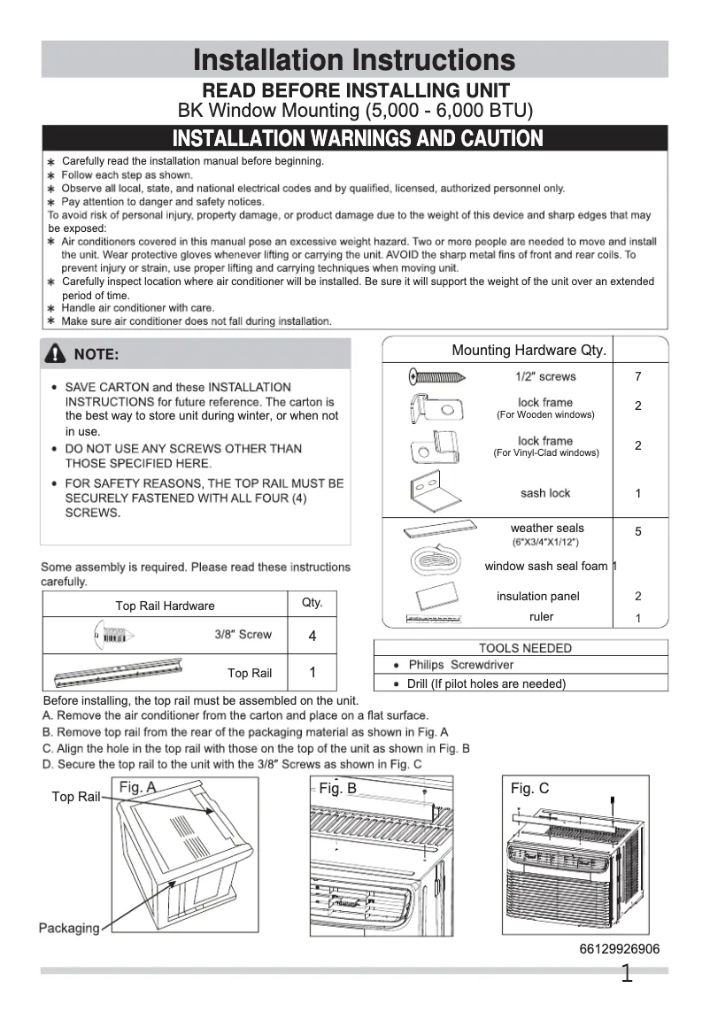 Page n°1 - Guide d'installation Frigidaire FFRE053ZA1