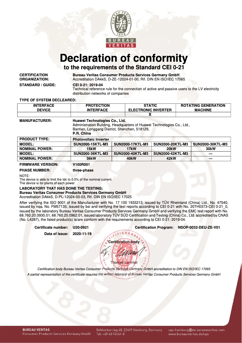 Page 1 de la notice Manuel utilisateur Huawei SUN2000-36KTLM3