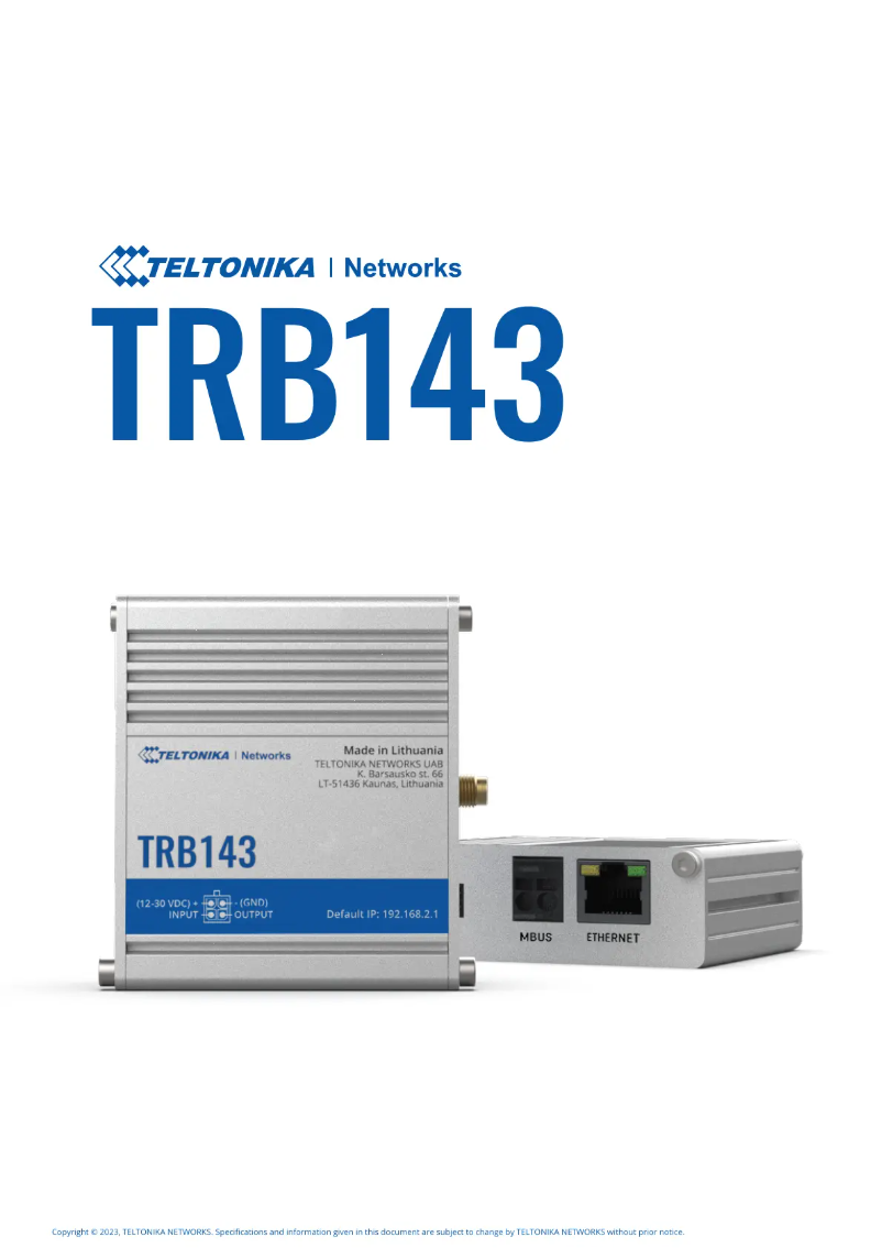 Page 1 de la notice Fiche technique Teltonika TRB143