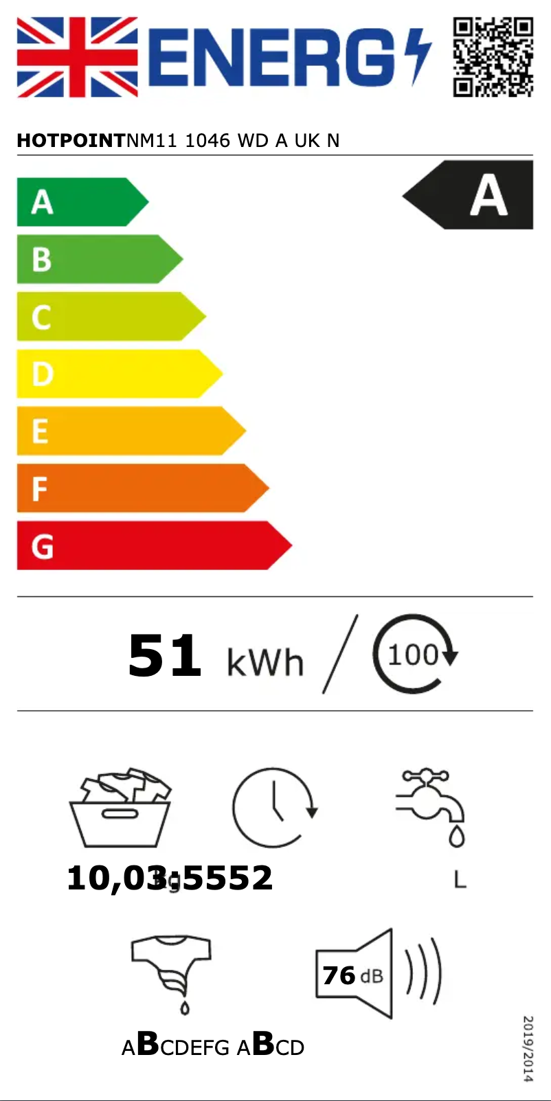 Page n°1 - Label énergétique Hotpoint NM11 1046 WD A UK N