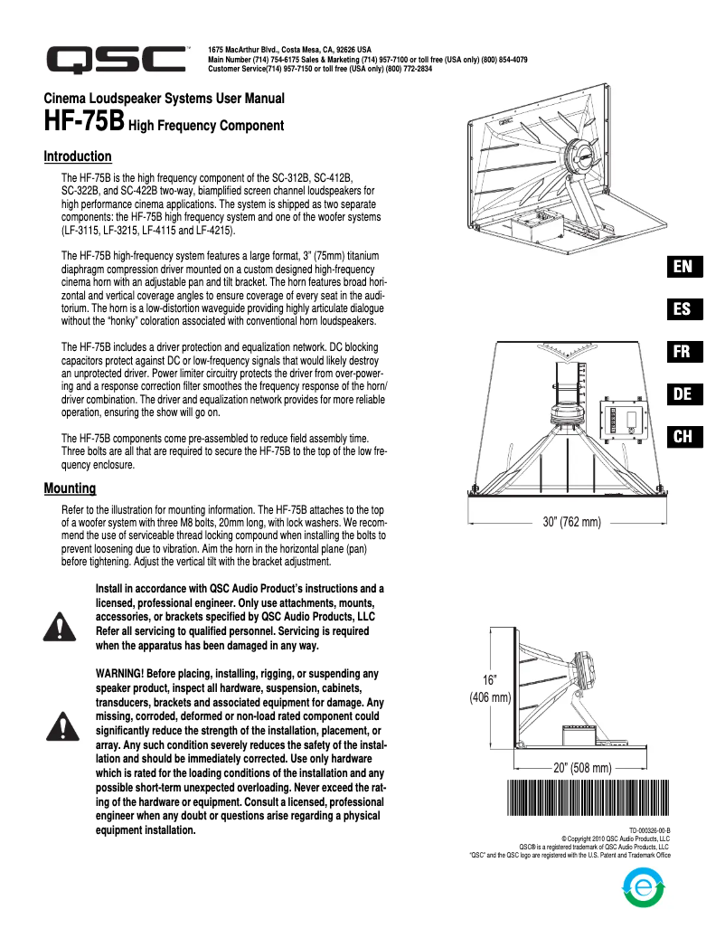 Página 1 del manual Manual de usuario QSC HF-75B