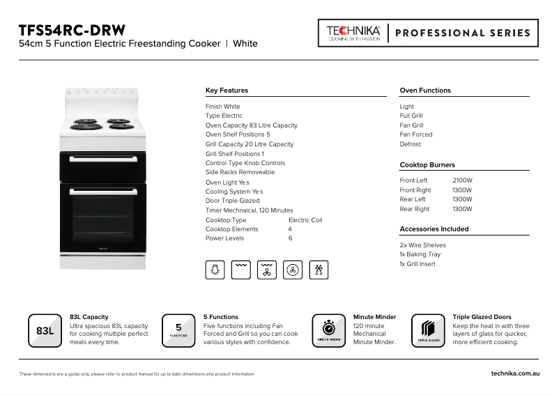 Page 1 de la notice Fiche technique Technika TFS54RC-DRW