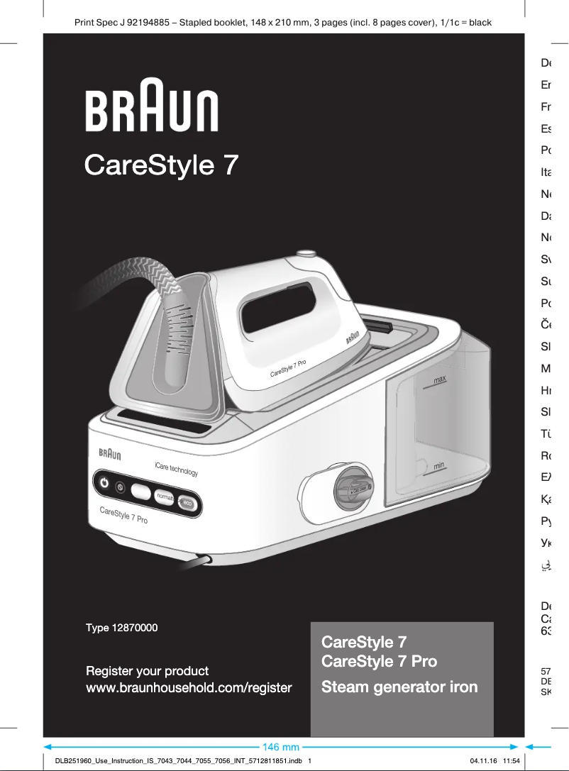 Page 1 de la notice Manuel utilisateur Braun CareStyle 7 IS 7043