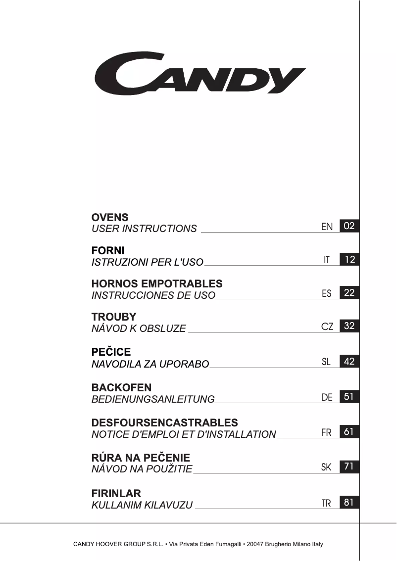 Page n°1 - Manuel utilisateur Candy FCDP818VX