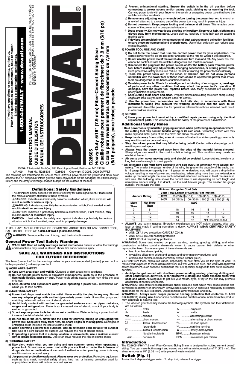 Page 1 de la notice Manuel utilisateur DeWalt D28605