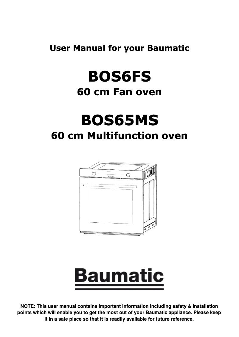 Page 1 de la notice Manuel utilisateur Baumatic BOS6FS