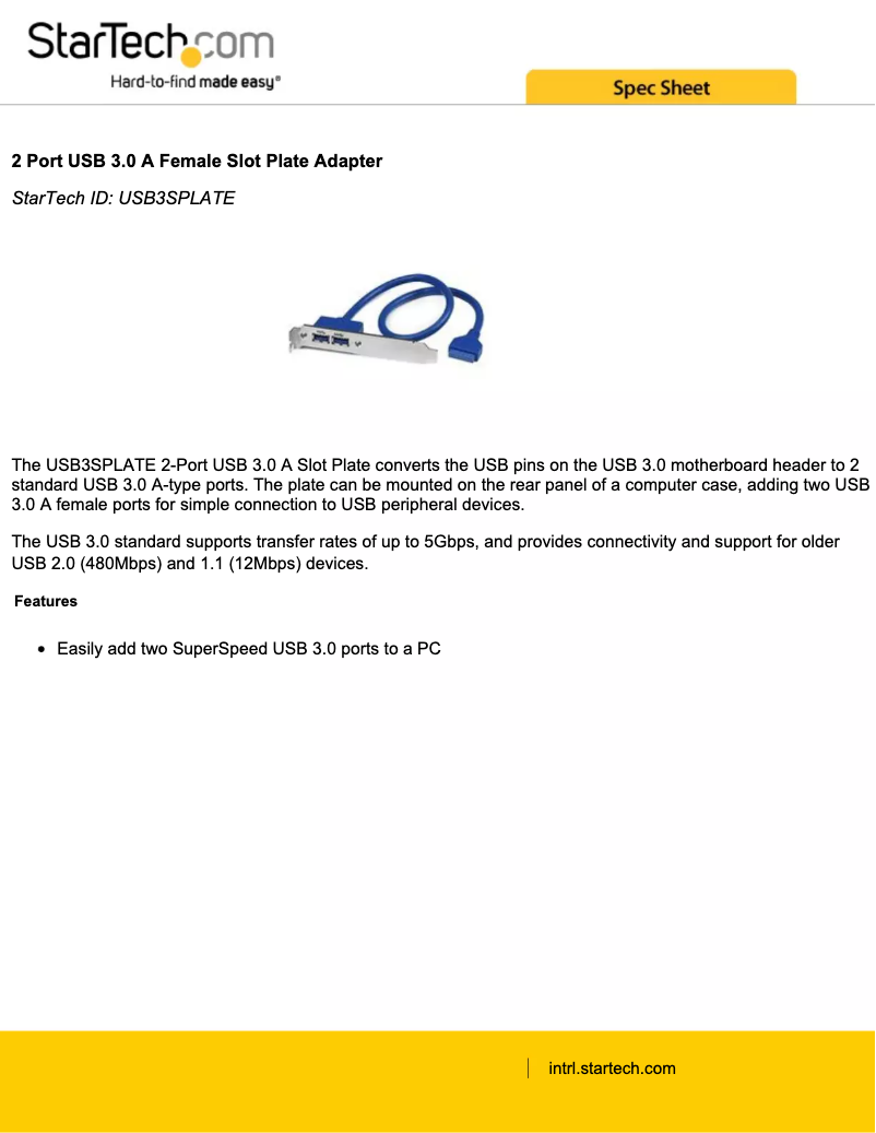 Page 1 de la notice Brochure StarTech.com USB3SPLATE