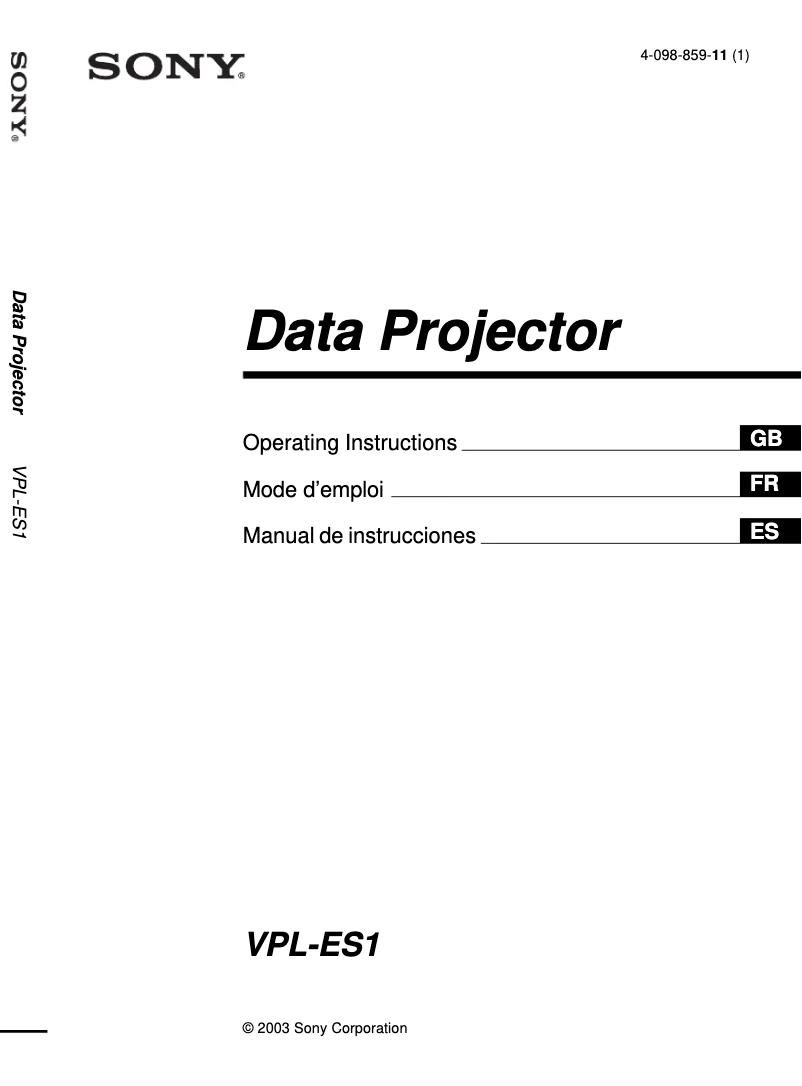 Page 1 de la notice Manuel utilisateur Sony VPL-ES1