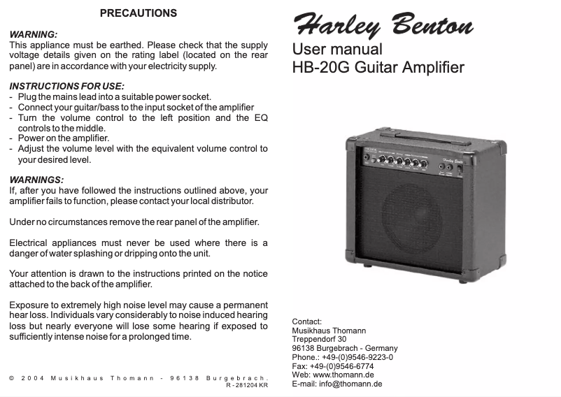 Page n°1 - Manuel utilisateur Thomann HB-20G