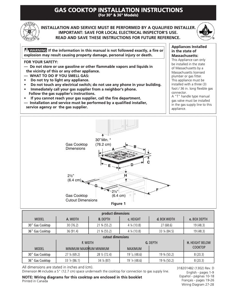 Page 1 de la notice Guide d'installation Frigidaire FFGC3625LW