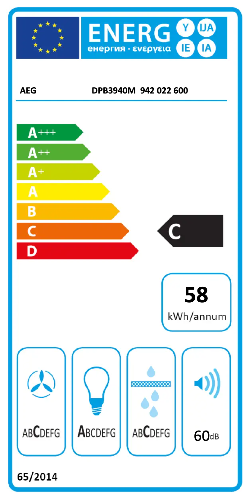 Page n°1 - Label énergétique AEG DPB3940M