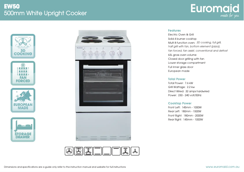 Page 1 de la notice Manuel utilisateur Euromaid CW50