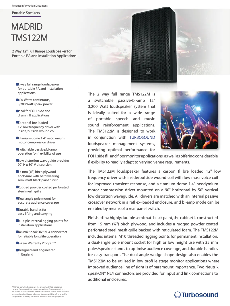 Page n°1 - Fiche technique Turbosound Madrid TMS122M