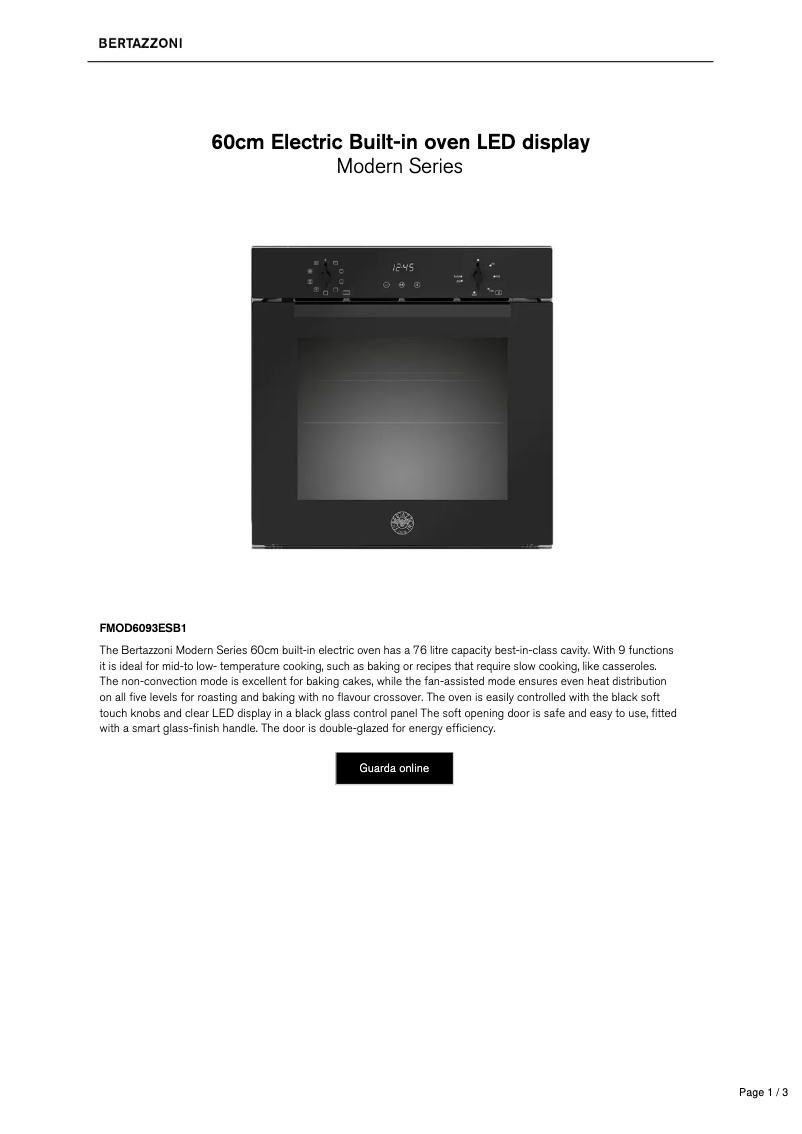 Page 1 de la notice Fiche technique Bertazzoni FMOD6093ESB1