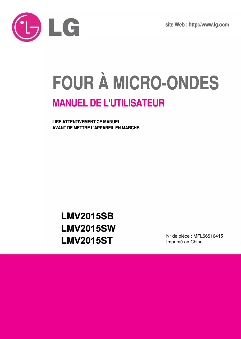 Page 1 de la notice Manuel utilisateur LG LMV2015SW