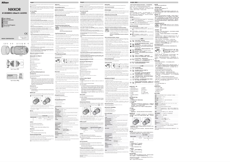 Page 1 de la notice Manuel utilisateur Nikon Nikkor AF-S DX 55-200mm f/4-5.6G ED VR II