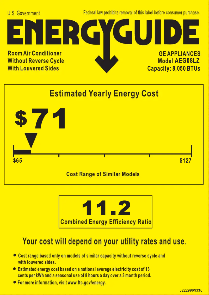 Page 1 de la notice Label énergétique GE AEG08LZ