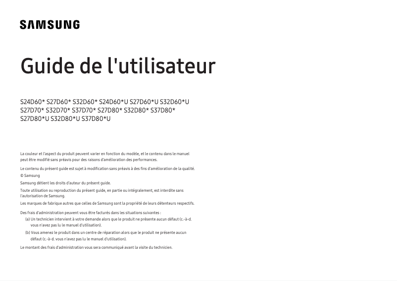 Page 1 de la notice Manuel utilisateur Samsung S32D702E