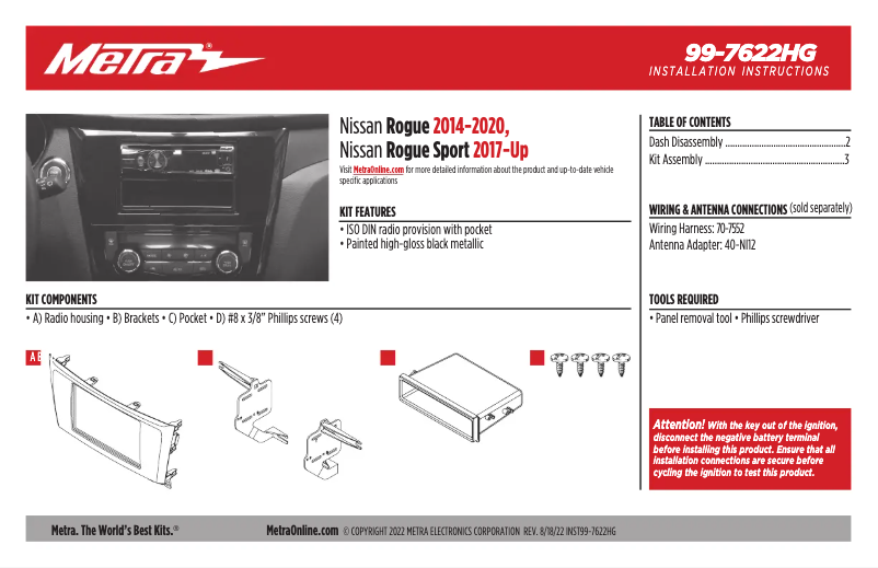Page n°1 - Guide d'installation Metra 99-7622HG