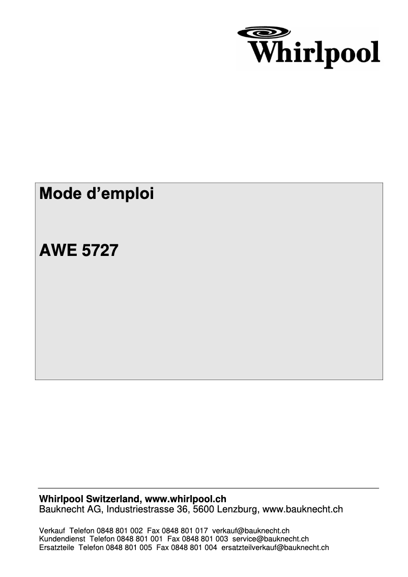 Page n°1 - Manuel utilisateur Whirlpool AWE 5727