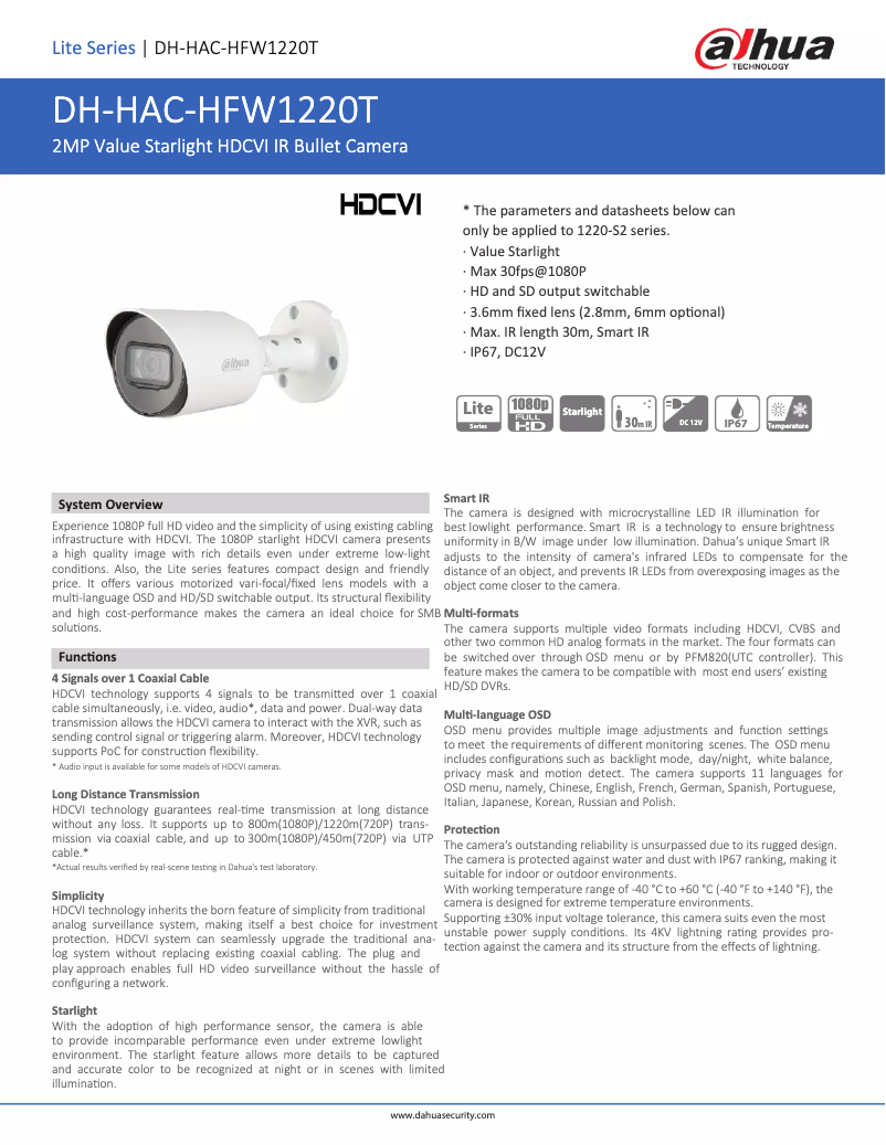 Image de la première page du manuel de l'appareil HAC-HFW1220T