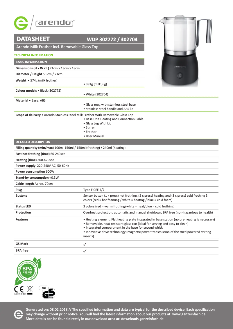 Image de la première page du manuel de l'appareil Milkstar 302704