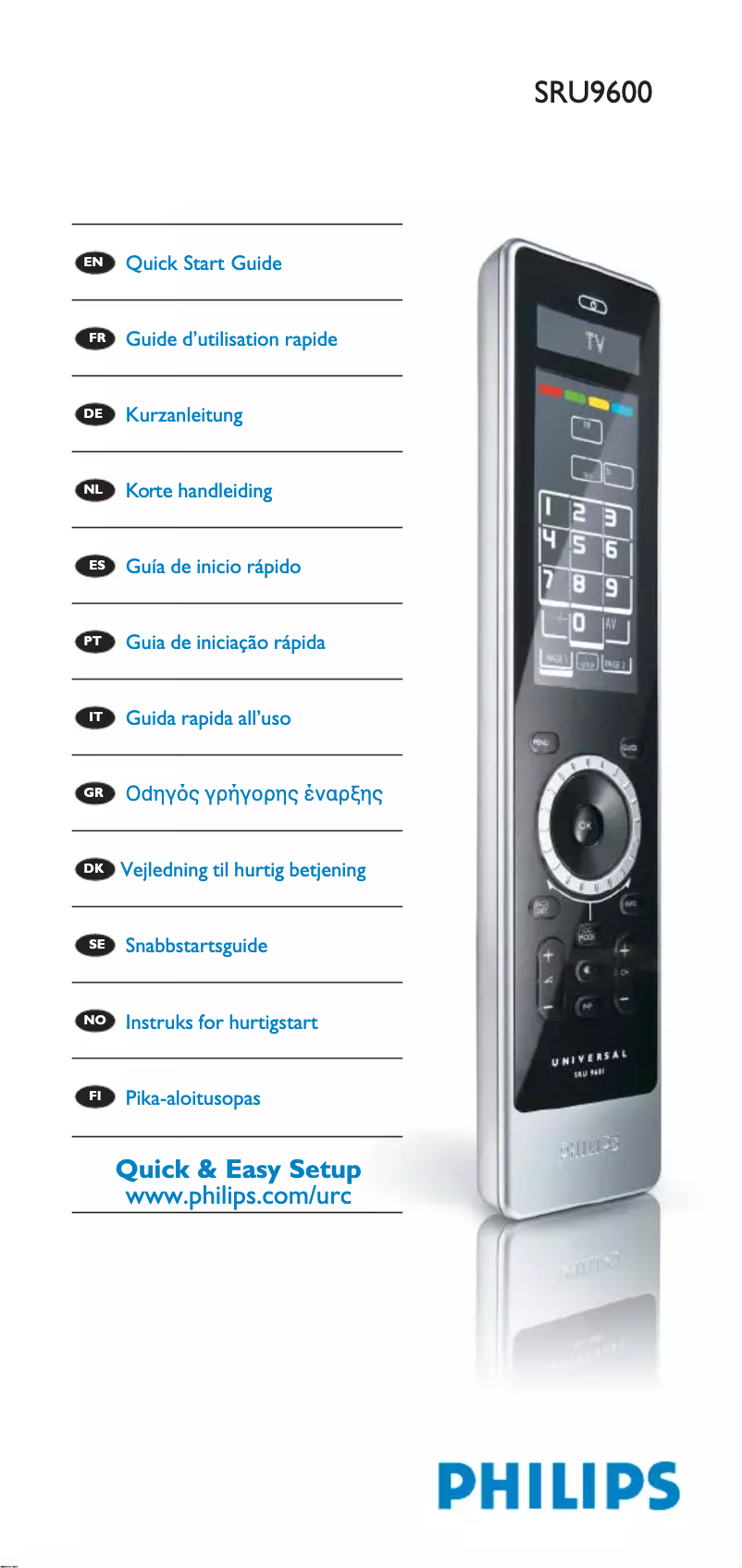 Page 1 de la notice Guide de démarrage rapide Philips Prestigo SRU9600