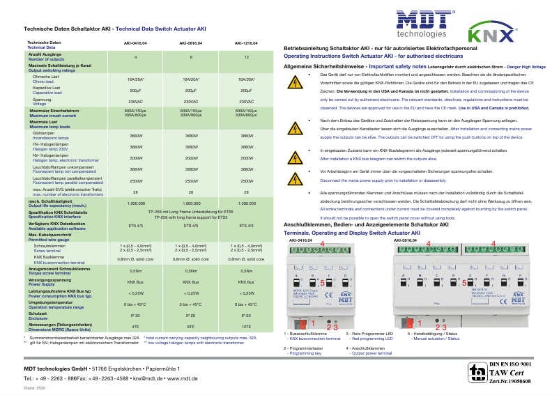 Page n°1 - Manuel utilisateur MDT AKI-1216.04
