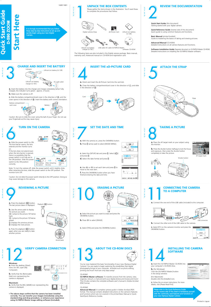 Page 1 de la notice Guide de démarrage rapide Olympus Camedia D-590 Zoom