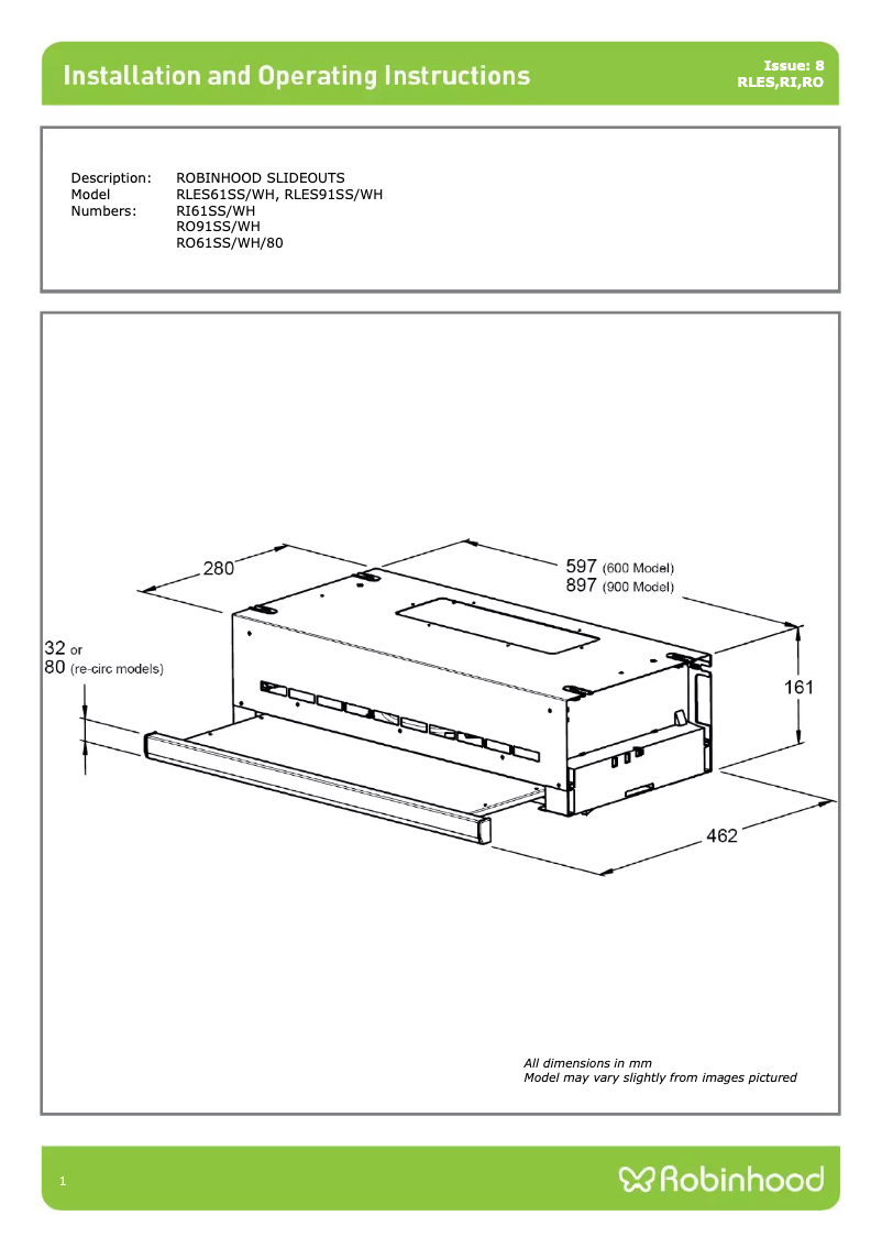 Page 1 de la notice Manuel utilisateur Robinhood RLES61WH