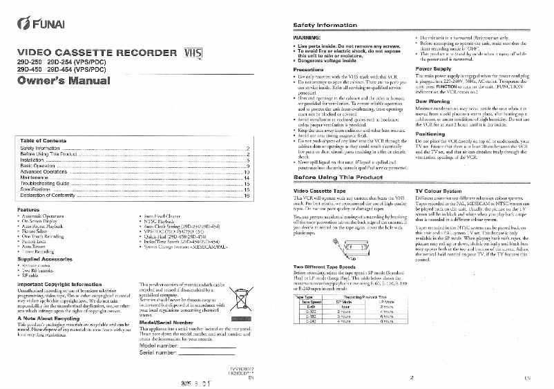 Page n°1 - Manuel utilisateur Funai 29D454