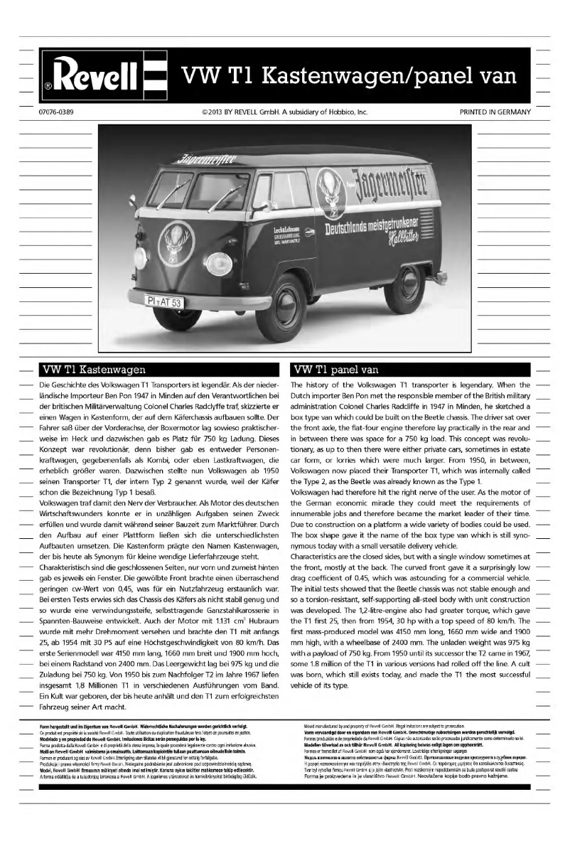 Page 1 de la notice Manuel utilisateur Revell VW T1 Kastenwagen