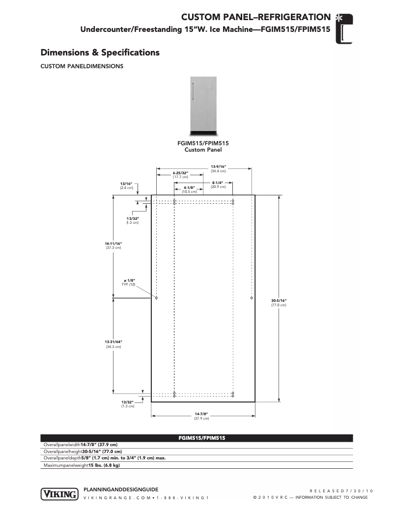 Page 1 de la notice Mode d'emploi Viking FPIM515