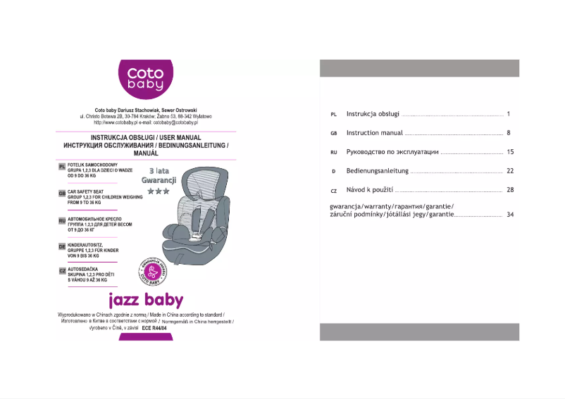 Page n°1 - Manuel utilisateur Coto Baby Jazz