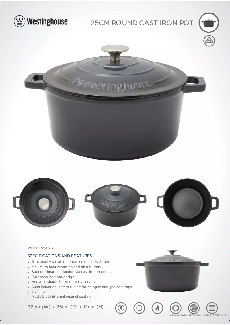 Page 1 de la notice Fiche technique Westinghouse WHCIPR2502G